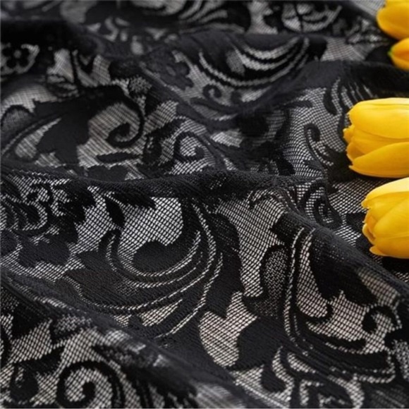 Black Lace Curtains 63 inches Length Elegant Vintage Floral Sheer Curtain Panels - Picture 2 of 7